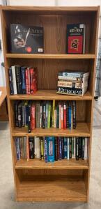 Large Collection of 52 Nonfiction Books on History, Science, and Math with 5-Shelf Wood Bookcase