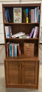 Wooden Bookshelf with Lower Cabinet, 72" H x 36" W x 15" D, Medium Brown Finish Books Included- Mythology- Economics and More