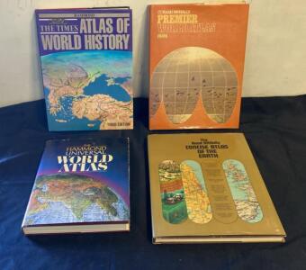 Large Hardcover World Atlases and History Atlas Set - Hammond, Rand McNally (4 Books, 1980s-1990s) ( V )