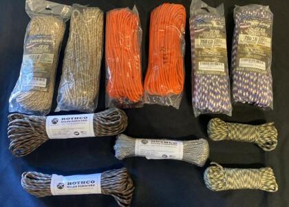 TOUGH-GRID & Rothco Paracord Lot, 750lb/550lb, 100ft Hanks, Camouflage, Patriot, Orange