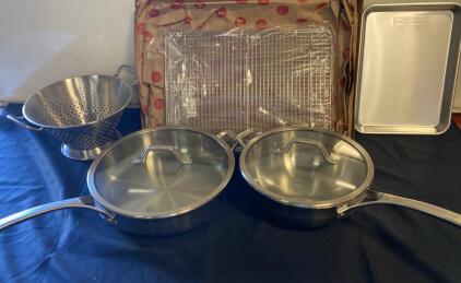 Calphalon AccuCore Stainless Steel Cookware Set &ndash; 4QT & 5QT Saut&eacute; Pans, Lids, Colander, Bakeware ( X )
