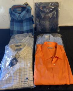 Lot of 6 Men's Shirts: Brawny Flannel, Van Heusen, Stafford, Pierre Cardin, Long Sleeve Med ( X )
