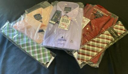 Stafford Men's Dress Shirts L 17/32-33 Easy Care + Scott Allan Plaid Neckties Bundle ( X )