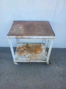 Industrial Steel Utility Cart &ndash; 2 Shelf, 30"x18", Heavy Duty, White, Heavy Rust, Rolling Casters