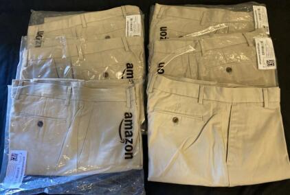 (5) Amazon Essentials Men's Chino Pants, Stone, 36W x 29L, Cotton Blend, New,