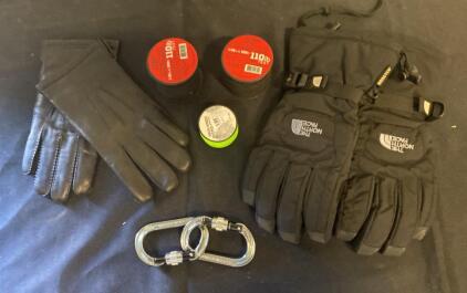 The North Face Gore-Tex Gloves Bundle with Leather Gloves, Carabiners, and Atwood Utility Rope ( X )