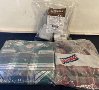 Big Mac Flannel Work Shirts (1 Med / 1 Small) & Duluth Trading Lightweight Crew Socks (6 Pairs, L) ( X )