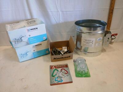 Moen Adler Faucets 84603SRN, Famco 8" Damper ADO W/24, Kwikset Lock, Danco Handles, Clips Lot (r7)