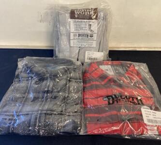 Duluth Trading Co. Lot: 2 Men's Flannel Shirts (Medium) & 6-Pack Crew Socks (Large, New with Tags) ( Y )