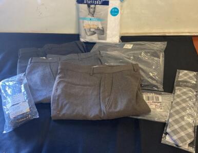 Men's Clothing Lot: Stafford Undershirts, Dress Pants, Scott Allan Tie, Gold Toe Socks, Large ( X )
