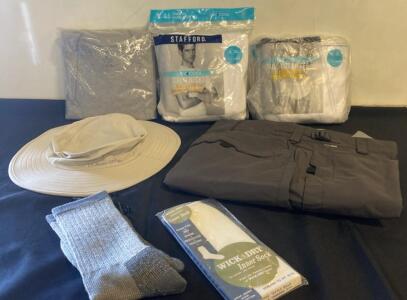 Men&rsquo;s Clothing Lot Medium: Stafford Shirts & Briefs, Columbia Pants, Sun Hat, Wigwam Socks ( X )