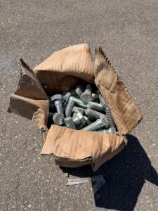 Box of 3/4" x 2.5" Hex Head Bolts, Steel, Zinc/Galvanized Finish, Bulk Lot, Approx. 50 Pieces