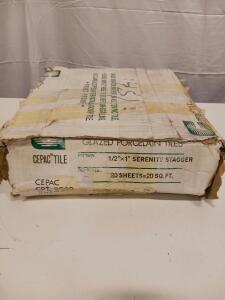 CEPAC TILE 1/2&rdquo; x 1&rdquo; Serenity Stagger Glazed Porcelain Mosaic Tiles, 20 Sheets, 20 sq ft Coverage (R-11)
