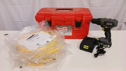 Master Mechanic 20V Cordless Drill Kit, Charger, Homer Box Toolbox, Systimax Cat6 Cable 5m (R-9)