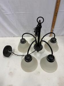 Black 5-Light Chandelier with Frosted Glass Shades, Metal Frame, 22" Diameter (Sp-9)