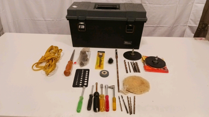 Mechanic Tool Box with Drill Bits, Nut Drivers, Buffing Pads, Extension Cord, Saw, Sanding Discs (Sp-9)