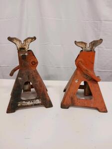 Pair of Orange Steel Ratchet Jack Stands, 3 Ton Capacity, 11.5&ndash;16.75 in Height Range (Sp-9)