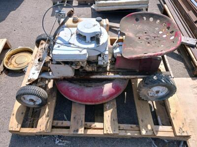 Vintage Ride-On Rotary Lawn Mower, Steel Deck, Manual Start, 32" Cut, 1960s&ndash;70s Era