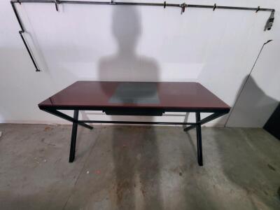 Modern Glass-Top Office Desk with Metal Frame, 55" x 27.5" x 29.5"