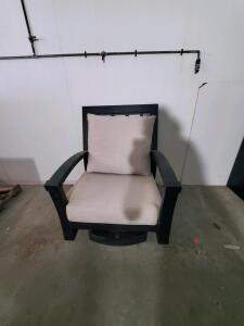 Black Metal Swivel Rocker Patio Chair with Beige Cushions