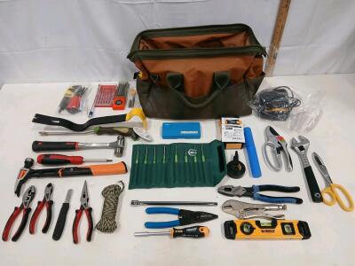 Multi-Brand 32-Piece General Hand Tool Set with DeWalt Level, Proto Hammer, Wiha Punches & Bag