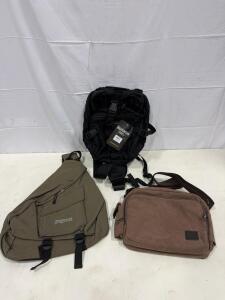 Maxpedition Malaga Gearslinger Tactical Bag Black, JanSport Sling Bag Khaki, HanTom Canvas Messenger
