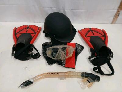 U.S. Divers Snorkeling Set & LDMET DOT M57-58 Motorcycle Half Helmet, Mesh Bag, Medium