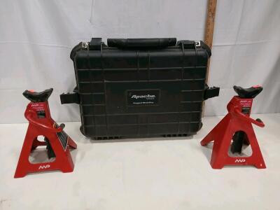 NVP WT-6902 2 Ton Jack Stands Pair with Apache 4800 Weatherproof Protective Hard Case Black