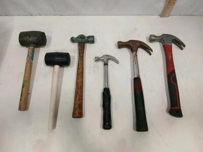 Mixed Lot of 6 Hammers & Mallets &ndash; Includes HYPER TOUGH 16oz Claw Hammer, Ball Peen Hammer, Rubber Mallets