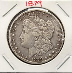 1879-S Morgan Silver Dollar, San Francisco Mint, 90% Silver, Circulated, in 2x2 Flip