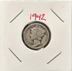 1942 Mercury Dime, Philadelphia, 90% Silver, Adolph A. Weinman Design, Circulated Condition