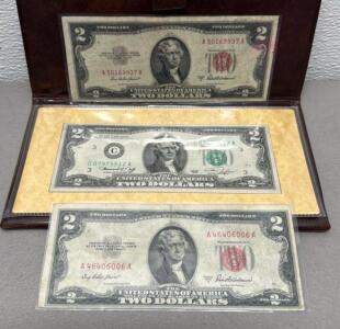 1976 Bicentennial $2 Bill First Day Issue COA + 1953 Red Seal $2 Notes Lot, 3 Total