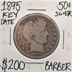 1895 VG Details Key Date Barber Silver Half Dollar
