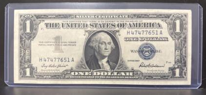 1957 Series $1 Silver Certificate, Blue Seal, H47477651A, Anderson/Priest, Crisp Condition