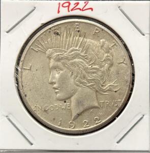 1922 Peace Dollar $1 Silver Coin, Philadelphia, 90% Silver, Anthony de Francisci Design