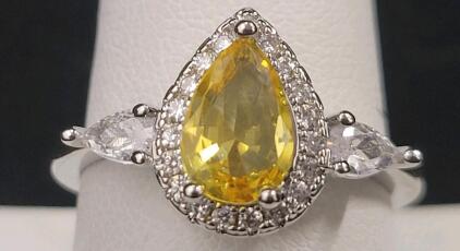 Amber Citrine Faceted Teardrop Cut Ring, Size 9
