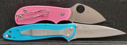 Spyderco Squeak Pink N690Co Italian FRN + Kershaw Leek 1660TEAL Ken Onion, USA, 14C28N