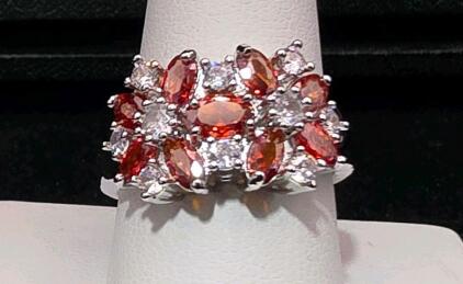 Size 10 Faceted Round Cut Red And Clear Sapphire Ring