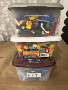 Mixed LEGO Bricks and Parts Lot, 3 Bins, Multi-Color, Wheels and Specialty Pieces Included, 10&ndash;15 lbs