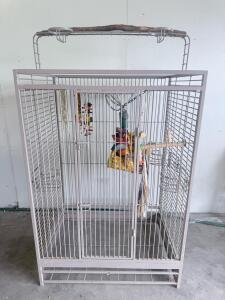 Large Parrot Cage Playtop 36"x24"x63" Powder-Coated Steel with Accessories, Light Gray