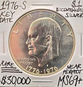 1976-S MS69+ RARE Key Date Near-Perfect Silver Dollar