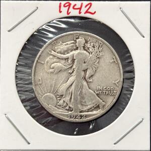 1942-S Walking Liberty Half Dollar, 90% Silver, San Francisco Mint