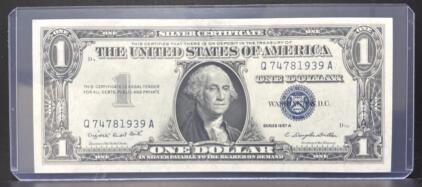 1957A $1 Silver Certificate, Blue Seal, Q74781939A, Dillon/Smith Signatures, Encapsulated