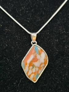 Spiny Oyster Turquoise Gemstone Wrapped 24" Necklace