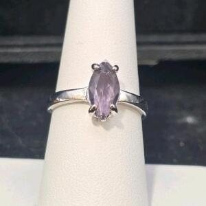 Natural Purple Amethyst Faceted Princess Cut Ring, size 7.5