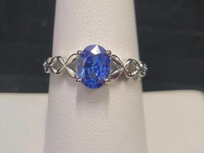 Blue Sapphire Oval Cut Ring, Size 8