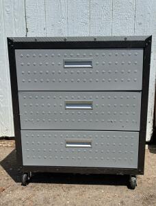 3-Drawer Rolling Steel Tool Cabinet with Diamond Plate Fronts, (30inL"x 18inWx34.5H), Swivel Casters
