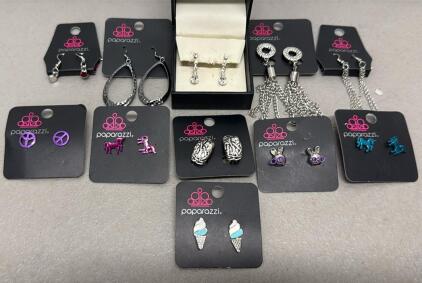 Paparazzi Earring Lot - 11 Pairs, Assorted Stud, Dangle, Tassel, Novelty Designs, Mixed Metal & Enamel
