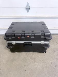 Large Black Hard Plastic Wheeled Equipment Transport Case, 30"x22"x16", Stackable with Handles