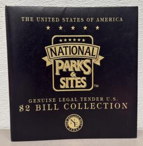 National Parks $2 Bill & Quarter Set &ndash; Colorized U.S. Bills, Uncirculated Quarters, Album by NE Mint